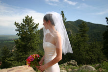 Load image into Gallery viewer, Custom &#39;Strapless&#39; size 2 used wedding dress side view close up on bride

