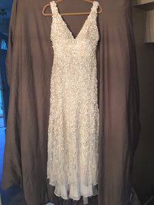 Monique Lhuillier 'Chandler' size 8 used wedding dress front view on hanger