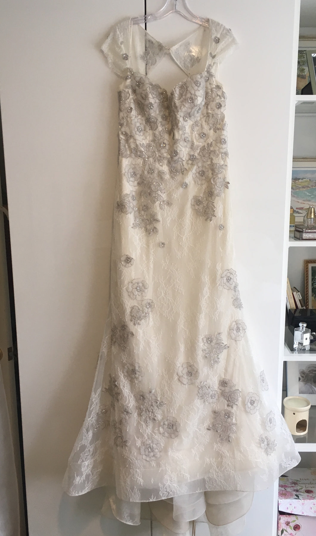 Lian Carlo '5875' size 10 sample wedding dress front view on hanger