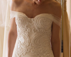 Custom 'Blinova Bridal' size 8 new wedding dress front view close up on bride