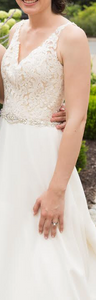 Mori Lee 'Chiffon' size 2 used wedding dress front view on bride