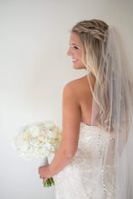 Load image into Gallery viewer, Matthew Christopher &#39;Monroe&#39; size 6 used wedding dress back view close up on bride
