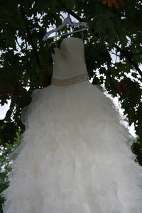 Mori Lee 'Blu' size 4 used wedding dress front view on hanger