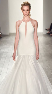 Lazaro 'Halter Mermaid' size 4 used wedding dress front view on model