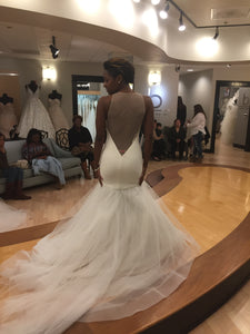 Lazaro 'Halter Mermaid' size 4 used wedding dress back view on bride