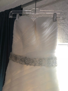 Jim Hjelm 'Allure Romance' size 2 used wedding dress front view on hanger