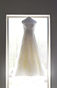 Demetrios '562' size 4 used wedding dress front view on hanger
