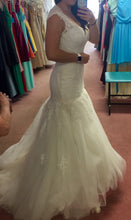 Load image into Gallery viewer, Bonny Bridal &#39;Semi Mermaid&#39; size 6 used wedding dress side view on bride
