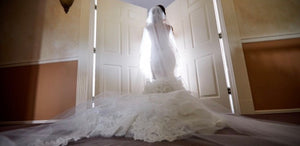 Pnina Tornai 'Wind Upon Water' size 2 used wedding dress back view on bride