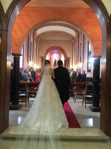 Cristiano Lucci 'Raquel' size 4 used wedding dress back view on bride