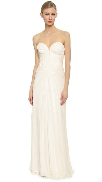 J Mendel 'Strapless Pleated' size 2 new wedding dress front view on model