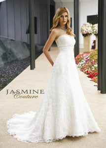 Jasmine Couture Bridal 'T288' size 4 sample wedding dress front view on model