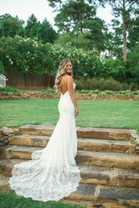 Essence of Australia 'Sexy Lace' size 6 used wedding dress back view on bride