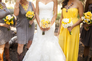 La Soie Bridal 'Carolina' size 10 used wedding dress close up view on bride