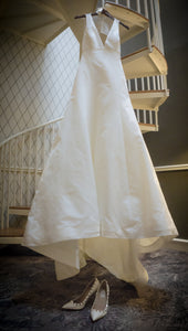 Amsale 'Keaton' size 4 used wedding dress front view on hanger