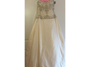 Kenneth Pool 'Luna' size 8 sample wedding dress front view on hanger