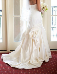 Priscilla of Boston 'LIA' size 8 used wedding dress side view on bride