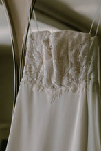 Load image into Gallery viewer, Unbridaled by Dan Jones &#39;Embroidered Corset Gown&#39; size 8 used wedding dress front view on hanger
