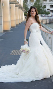 Lazaro '3201' size 6 used wedding dress front view on bride