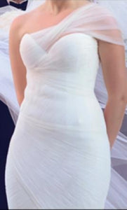 Mark Zunino 'MZBF47' size 4 use wedding dress front view close up on model