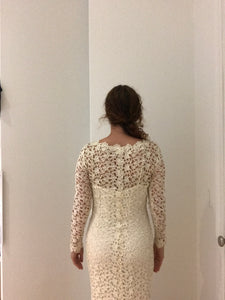 Severin 'Lace' size 4 used wedding dress back view on bride