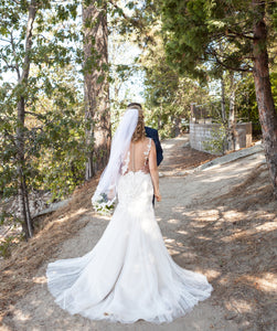 Galina 'Signature Beaded' size 6 used wedding dress back view on bride