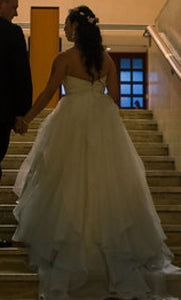 Modern Trousseau 'Laurel' size 8 used wedding dress back view on bride