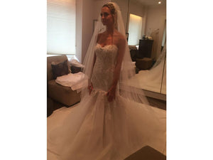 Monique Lhuillier 'Perla' size 0 used wedding dress front view on bride