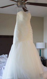 Mori Lee 'Blu 5108' size 10 used wedding dress front view on hanger