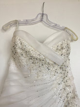 Load image into Gallery viewer, Sophia Tolli &#39;Crystal&#39; size 10 used wedding dress front view close up on hanger
