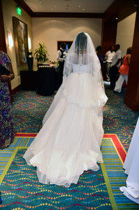 Oleg Cassini 'Organza' size 10 used wedding dress back view on bride