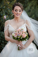 Load image into Gallery viewer, Eve of Milady &#39;Custom&#39; size 6 used wedding dress front view close up on bride
