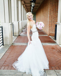 Lea Ann Belter 'Custom' size 2 used wedding dress side view on bride