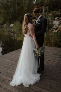 Watters 'Azriel' size 12 used wedding dress back view on bride