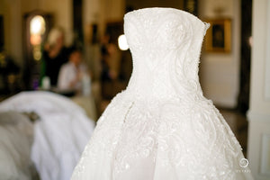 Jacy Kay 'Custom' size 6 used wedding dress front view close up