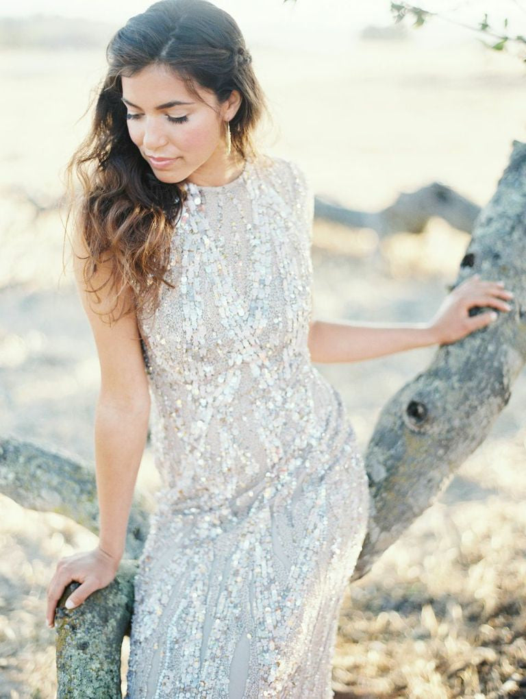 Elie Saab Light Taupe Fully Sequined Wedding Dress - Elie Saab - Nearly Newlywed Bridal Boutique - 1