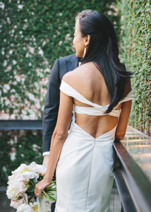 Austin Scarlett 'Eden' size 4 used wedding dress back view close up on bride