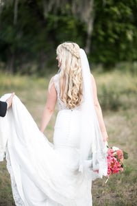 Pronovias 'Oreste' size 8 used wedding dress back view on bride