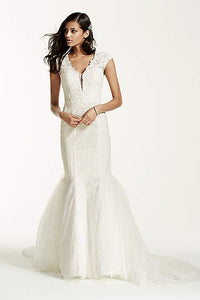 Galina Signature 'Illusion Deep Plunge' size 8 new wedding dress front view on model
