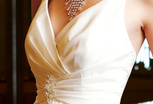 Load image into Gallery viewer, Jasmine &#39;F313&#39; size 10 sample wedding dress front view close up on model
