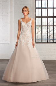 Demetrios 'Cosmobella' size 10 new wedding dress front view on model