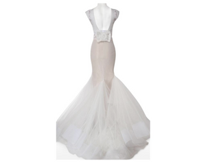 Zahavi Ttshuba 'Lucia' size 4 used wedding dress back view on mannequin