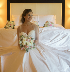 Romona Keveza 'Legend L6109' size 2 used wedding dress front view on bride