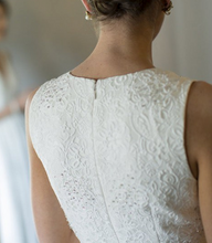 Load image into Gallery viewer, J Crew &#39;Beaded Silk&#39; size 6 new wedding dress back view on bride
