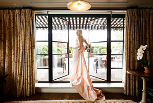 Oscar de la Renta Beaded Column Wedding Dress with Pink Bow - Oscar de la Renta - Nearly Newlywed Bridal Boutique - 4