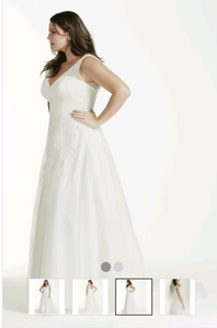 David's Bridal 'Romantic' size 22 used wedding dress side view on model