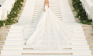 Jacy Kay 'Custom' size 6 used wedding dress back view on bride