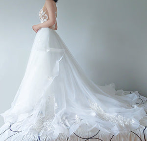 Custom 'Beaded Lace Bodice with Tiered Skirt Wedding Dress'