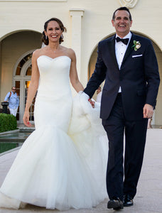 Mark Zunino 'Mermaid' size 4 used wedding dress front view on bride