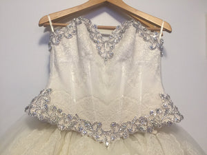 Pnina Tornai '2 Piece' size 6 used wedding dress front view close up on hanger